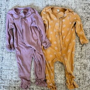 2-Pack Bundle Cotton Footed One-Pieces - Mauve & Mustard Floral Pajamas